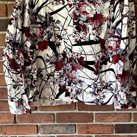 Zeroyaa Floral Button Up Printed Shirt White Black XXL - Picture 5 of 10